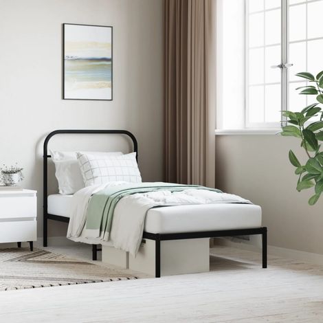 Cadre de lit métal sans matelas-Structure de lit avec tête de lit noir 90x190 cm 313886 (1/5)