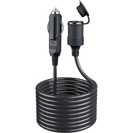 Rallonge allume cigare voiture 5m 12V/24V - 1, Fusible 15A prise allume cigare accessoire voiture - Noir Aucuneary (1/5)