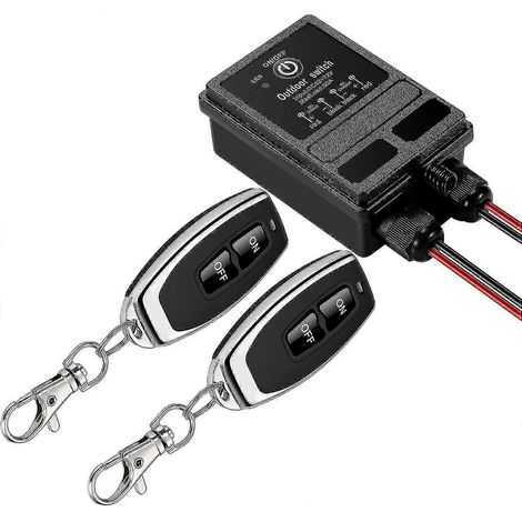 Interrupteur à distance sans fil, interrupteur à distance RF CC 12 V/24 V/48 V/72 V, relais 40 A, faisceau de câbles de 328 pieds de long. (1/5)