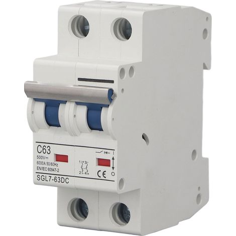 Disjoncteur miniature 2 pôles L7 pour rail DIN, 500V CC 63A, protection circuit solaire photovoltaïque DC, interrupteur intelligent pour système solaire. (1/5)