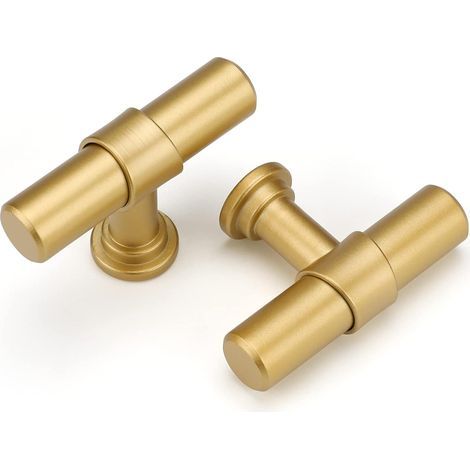 Set di 2 maniglie per mobili placcate oro per armadi e cassetti da cucina, foro singolo, in lega di alluminio e zinco, con viti. (1/5)