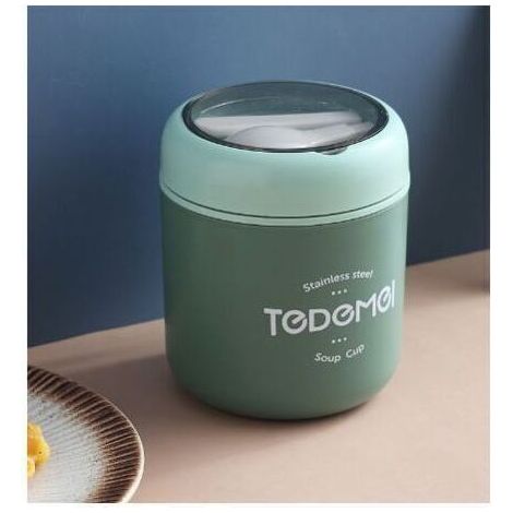 GROOFOO Thermos Alimentaire Chaud, Boîtes Alimentaires Isothermes,Thermos Alimentaire Acier Inoxydable Avec Cuillère Pliante,Lunch Box sans BPA,pour Repas Chaud,Café,Soupe à Emporter(Vert) (1/5)