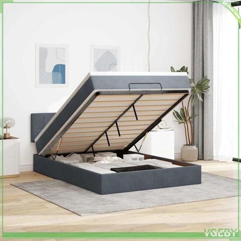 Cadre de lit ottoman avec matelas - 3312627 - Velours gris foncé - 140x200 cm - Rangement hydraulique & LED (1/5)