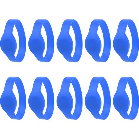 Lot de 10 bracelets RFID 125 kHz en silicone étanches IP68, carte d'identification pour piscine et sauna (bleu). (1/5)