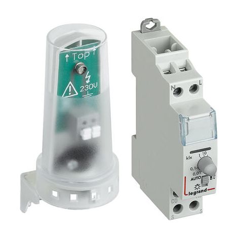 Legrand – Interrupteur crépusculaire 16A 250V – Réglage de 2 à 100000 lux – 1 module pour charges jusqu'à 2000W – Cellule photoélectrique incluse