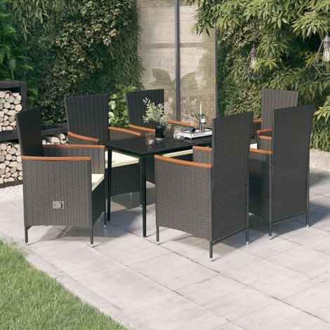 7-tlg. Garten-Essgruppe mit Kissen Schwarz (1/5)