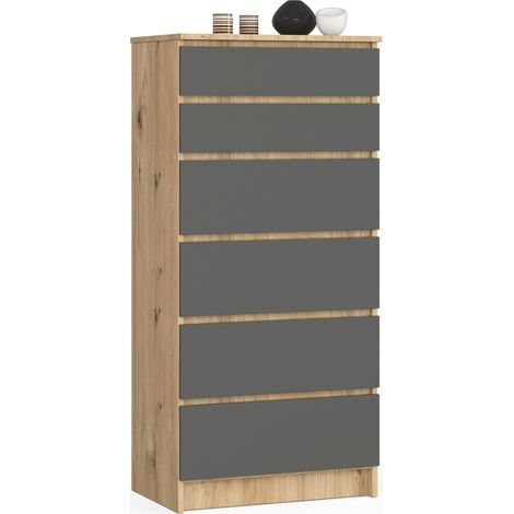 Cómoda AKORD K60 Roble Artisan 60 cm 6 cajones frente en color Grafito Gris 60x40x130 cm
