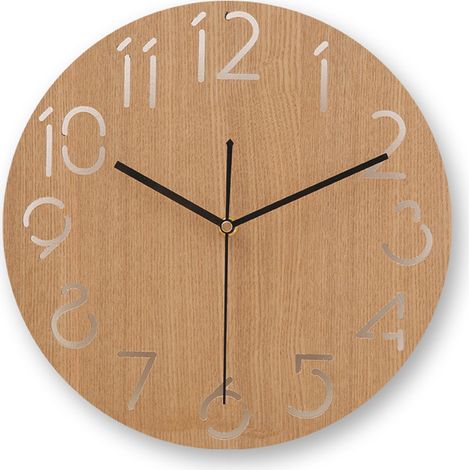 Horloge Murale Bois Ronde - Mouvement Silencieux Sans Tic-Tac - Style Rustique Fermier - Diamètre 30 Cm - Fonctionne Sur Pile AA (1/5)