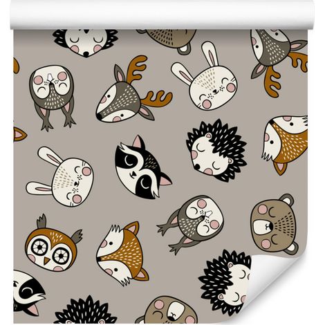 Carta da parati con allegri animali del bosco per soggiorno e camera da letto, 50x1000 cm (1/5)