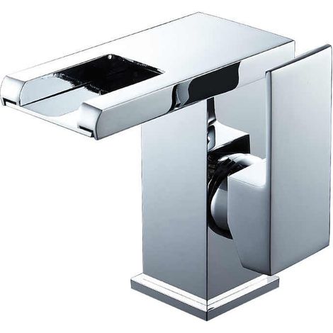 LED Bathroom Sink Faucet Waterfall Hot and Cold Water (Silver) MUMU