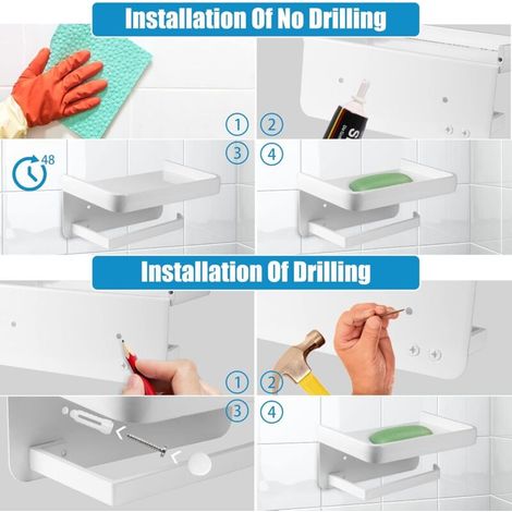 Support mural pour rouleau de papier toilette avec étagère de rangement en aluminium pour salle de bain et cuisine (blanc) (1/5)