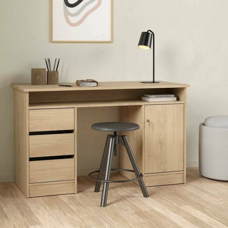 Dmora - Escritorio Carine, Escritorio multiusos, Mesa de oficina para PC, El plan de trabajo, 126x55 h76 cm, Roble (1/5)