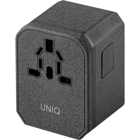 UNIQ Lad. network. Adaptador Voyage World 33W+ 2xUSB + PD 18W + QC 3.0 gris/gris carbón (LITHOS Collective) (1/3)