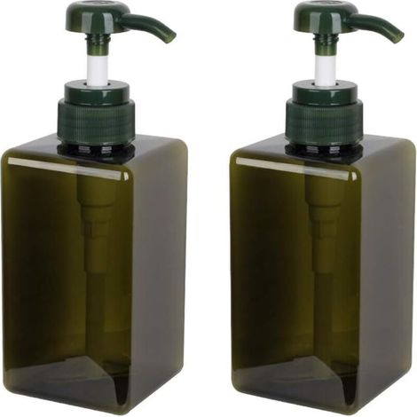 Distributeur de Savon 450ml Lot de 2, Pompe Vide en Plastique Pour Cuisine et Salle de Bain, Design Vert Foncé
