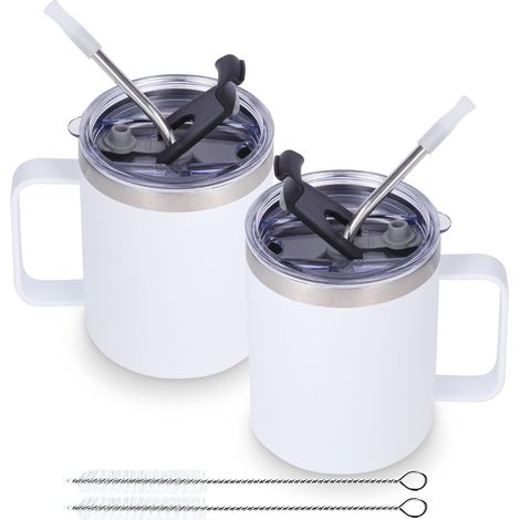 Taza Isotérmica - Acero Inoxidable Doble Pared 355 Ml - Para Café Té Bebidas Frías o Calientes - Camping Oficina Exterior - Pack De 2 (1/5)