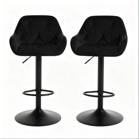 Chaises de salle à manger en velours noir avec dossier, hauteur réglable 62,5-84 cm, lot de 2 (1/5)