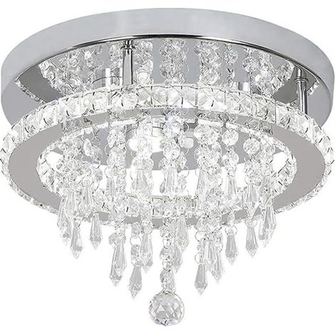Plafonnier en cristal moderne lustre K9 3 lumières LED en acier inoxydable suspension luminaires pour salle à manger salle de bain chambre salon (blanc froid) (1/4)
