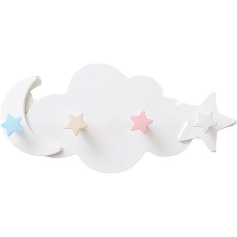 Patères murales en forme d'étoile et de lune, 4 crochets pour vêtements d'enfants, fixation murale sans perçage, crochets muraux en forme de nuage, adaptés aux armoires. (1/5)