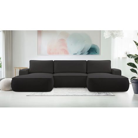 AX LIVING Ablia Sofa U-Form mit Schlaffunktion Schwarze Sofa 364 cm