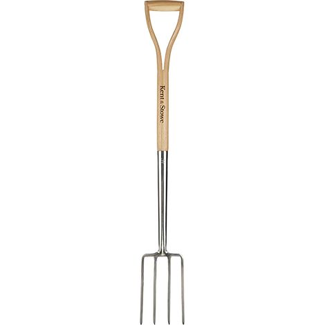 Kent & Stowe Forchetta per aiuole – Forcone da giardino in acciaio inossidabile, forca per aiuole strette, manico in frassino, lunghezza: 104 cm (1/4)