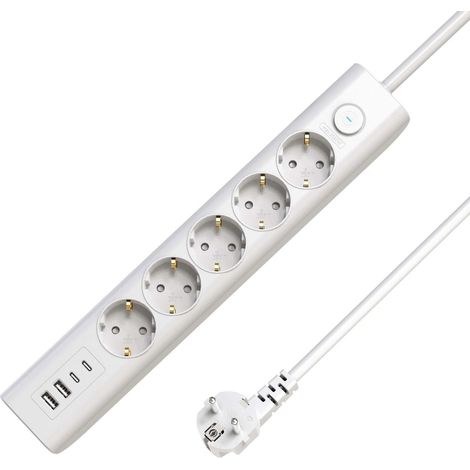 Ciabatta multipresa MicroConnect USB Schuko 5 prese con interruttore 1,5 m, bianca, MC-GRU00515WS-USB