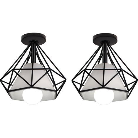 2PCS Plafonnier En Forme De Diamant Lustre Moderne Créatif Simple Ø20CM Pour Café Restaurant Salle À Manger Bar (Noir)