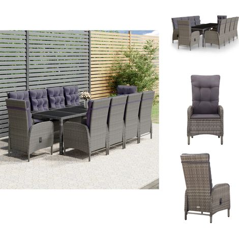 Gartenmöbel-Sets - Living 11-tlg. Garten-Essgruppe Poly Rattan Grau (1/5)