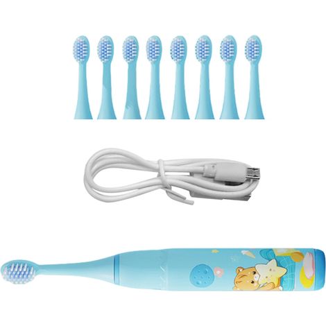 Brosse à dents électrique pour enfants avec 6 têtes de brosse, brosse à dents à motifs de dessins animés-AquaForge