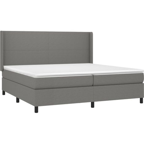 Cadre de lit LED avec sommier tête de lit matelas 200x200 cm tissu gris foncé TDL0208313 (1/5)