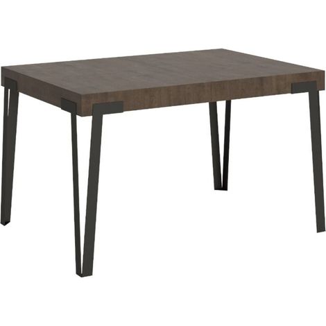 Petite table extensible rectangulaire bois marron et pieds métal anthracite L 130 à 234cm Konta (1/5)