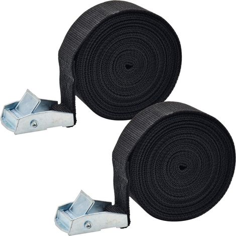 2 sangles de serrage 25mm avec boucle à cliquet, 4m de longueur, Noir
