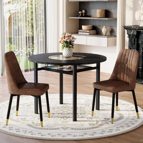 Ensemble table ronde et 2 chaises 100x100x76 cm en MDF noir, avec rangement pour salon FloraGrace (1/5)
