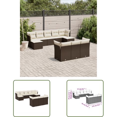 The Living Store 10-tlg. Garten-Sofagarnitur mit Kissen Braun Poly Rattan - Gartensorte - Gartenmöbelset - PE-Rattan Möbel - Outdoor Sofa - Lounge Set (1/3)