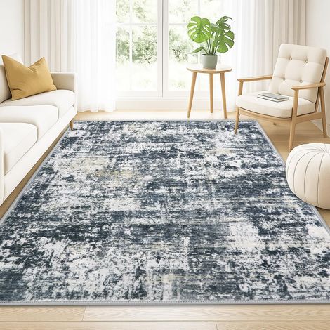 Grand Tapis Salon Moderne Abstrait, Gris Noir, 160x230cm Tapis à poils courts fausse laine, lavable en machine, antidérapant pour salon et chambre (1/5)