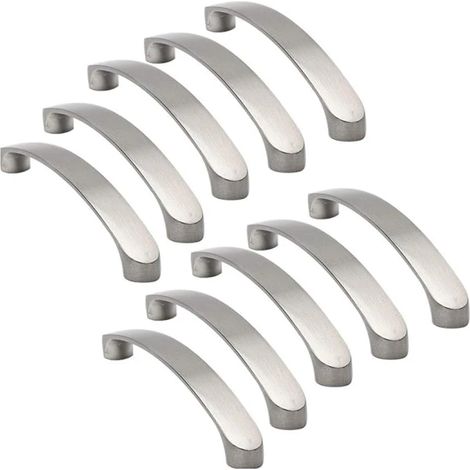 Ensemble de 10 poignées de cuisine en nickel brossé, poignées de placard, poignées de meubles, poignées de tiroirs de cuisine en aluminium (entraxe 128 mm)