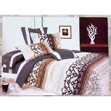 Parure de lit élégante en satin blanc et marron (1/3)