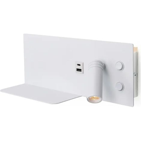 Applique murale blanche LED 7W + 3W liseuse USB-C droite 30cm