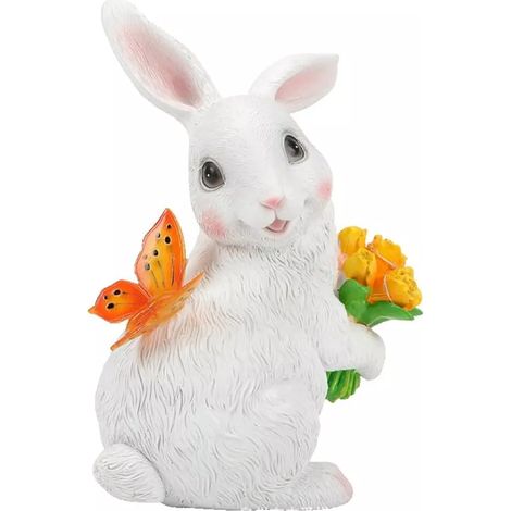 Statue de lapin lumineuse en résine à énergie solaire, décoration de jardin, idéale pour un sentier, un porche, une pelouse, un jardin ou un extérieur, blanche (1/5)