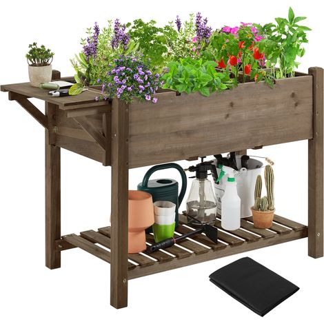 Yaheetech Carré Potager sur Pieds Extérieur Carré à Plantes en Bois Jardinière Surélevée en Bois avec Trous de Drainage pour Culture en Maison/Balcon/Jardin Marron foncé
