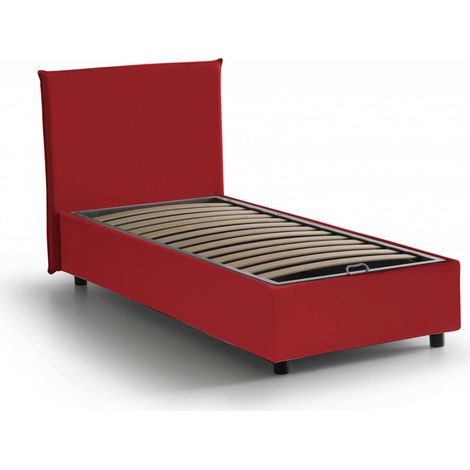 Talamo Italia Cama individual Chelsea, Cama contenedor con revestimiento de tela, 100% Made in Italy, Apertura frontal, adecuado para colchón Cm 90x190, Rojo, con embalaje reforzado