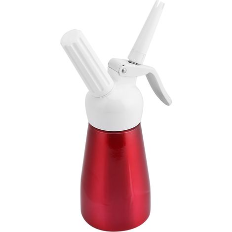 Tragbarer Sahnespender aus rotem Aluminium (250 ml) für Schlagsahne und Butter, inklusive Schaumbereiter (1/5)