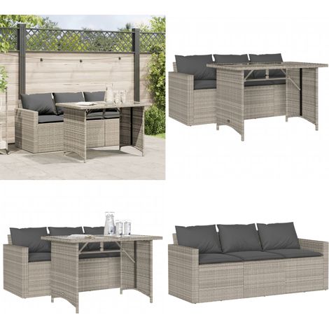 2-tlg. Garten-Essgruppe mit Kissen Hellgrau Poly Rattan - Gartengestelle - Gartenmöbelset - Outdoor-Lounge - Terrassenmöbel - Gartenstuhl - Home & Living (1/5)