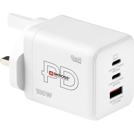 Skross Power Charger Combo+ 100W UK USB Ladegerät 100 W 2x USB-C®, 1x USB-A USB PD Weiß Innenbereich