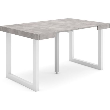 Skraut Home - Mesa Consola extensible, Mesa comedor plegable, 140, Para 6 comensales, Patas madera maciza, Estilo Moderno, Gris Cemento