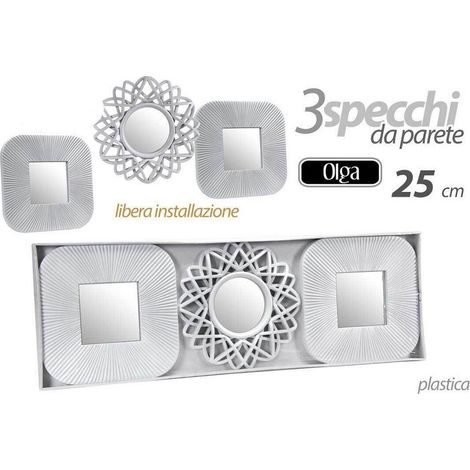 Trade Shop - Set 3 Specchi Parete Decorativi Quadri Libera Installazione 25cm Plastica 813030 - (1/2)