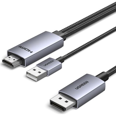 Câble HDMI vers DisplayPort 4K 60Hz Adaptateur HDMI DisplayPort 2M USB A Charge 21.6Gbps en Aluminium Compatible avec Xbox Series X S PS5 4 Steam Deck Switch Mac Lecteur Blu Ray Moniteur (1/5)