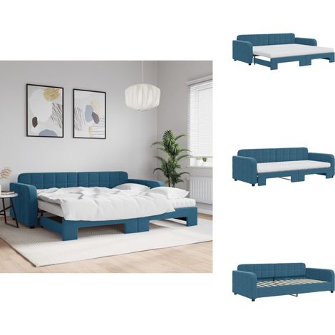 Lit de jour avec lit gigogne et matelas bleu 90x200 cm velours - Lit De Jour Avec Lit Gigogne - Lits De Jour Avec Lits Gigognes - Canapé-lit - Lit D'appoint (1/5)
