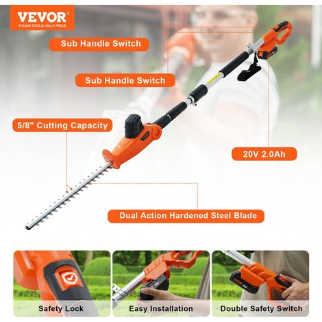 Taille-Haie à Batterie 20 V Taille-Haie Sans Fil Lame en Acier à Double Tranchant 45,7 cm Perche Télescopique 188-239 cm Coupe Haie Branches Électrique avec Chargeur Rapide pour Plantes Hautes (1/5)