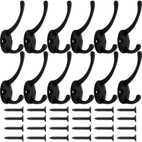 12 Stück Vintage-Wandgarderobenhaken, einzigartige Huthaken aus Metall, Retro-Edelstahl mit Schrauben für Zuhause, Badezimmer, Küche (Schwarz)