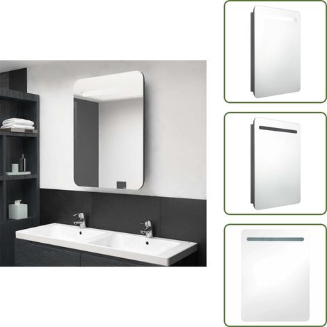 Armadietto da parete - vidaXL Armadietto Bagno con Specchio e LED Grigio Lucido 60x11x80 cm - Armadietto con luce LED